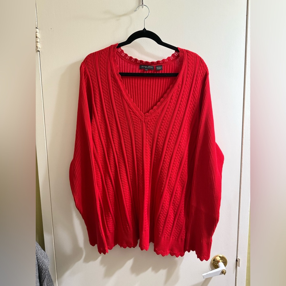 JEANNE PIERRE Vibrant Red V-Neck Sweater with detailing